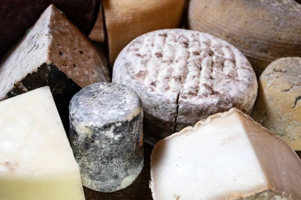 The Best Cheese for Burgers: A Cheesemonger's Guide 23 Assorted artisan cheeses with natural rinds on the counter
